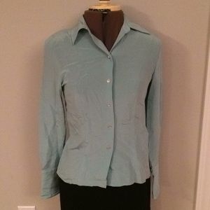 Blur 100% silk button up blouse casual corner